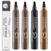 4Pcs Upgraded Microblading Eyebrow Pen - Enhanced 4 Micro-Fork Tips Brush Eyebrow Pencil for Women, Create Natural-Looking, Hair-Like Defined Brows - Long-Lasting, Smudge-Proof, and Waterproof Formula